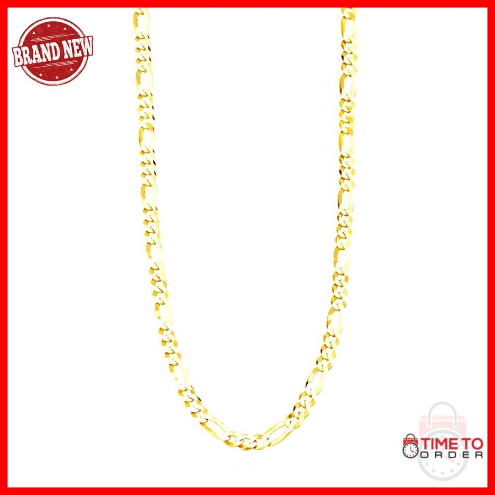 18K Gold Plated Sterling Silver 5mm Figaro Chain Necklace 18 Inch